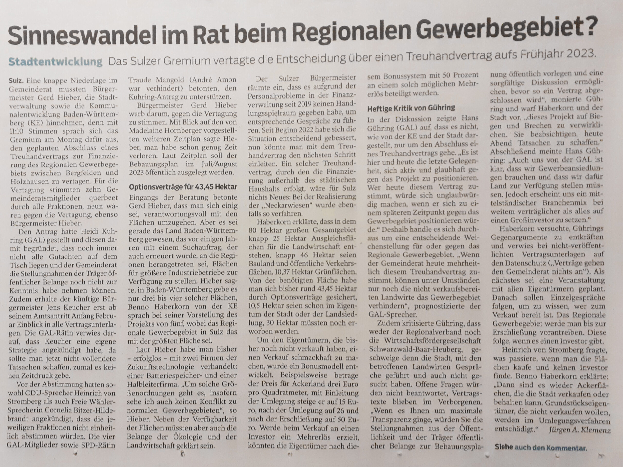 Sinneswandel im Rat beim Regionalen Gewerbegebiet?