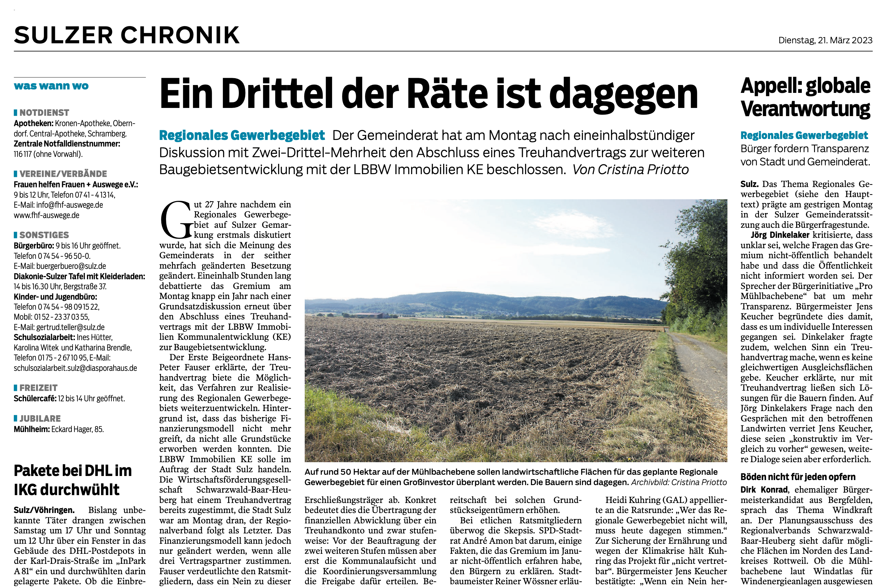 Ein Drittel der Räte ist dagegen